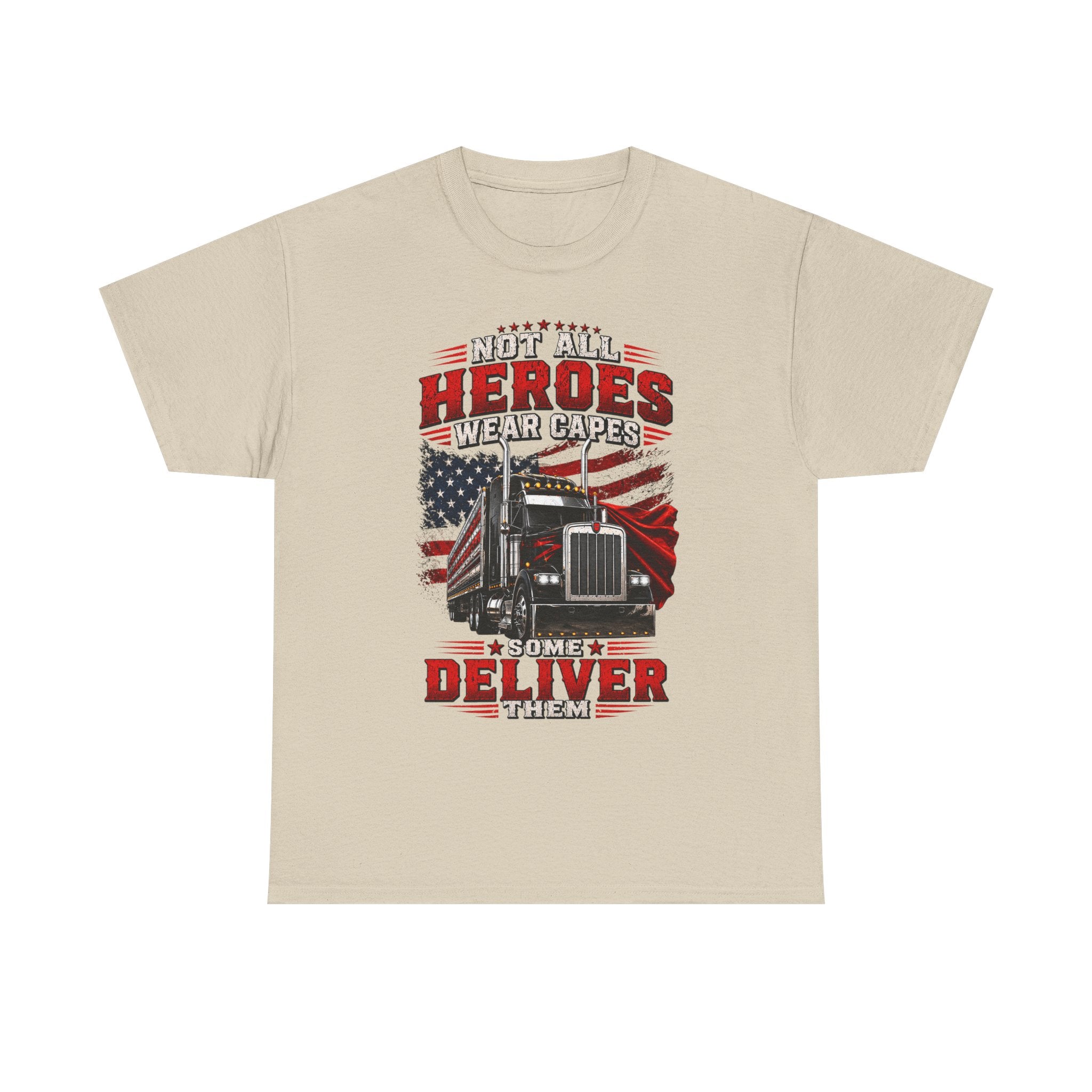 Truck Driver T-Shirt - "Heroes Wear Capes, Drivers Deliver" Patriotic American Flag Tee