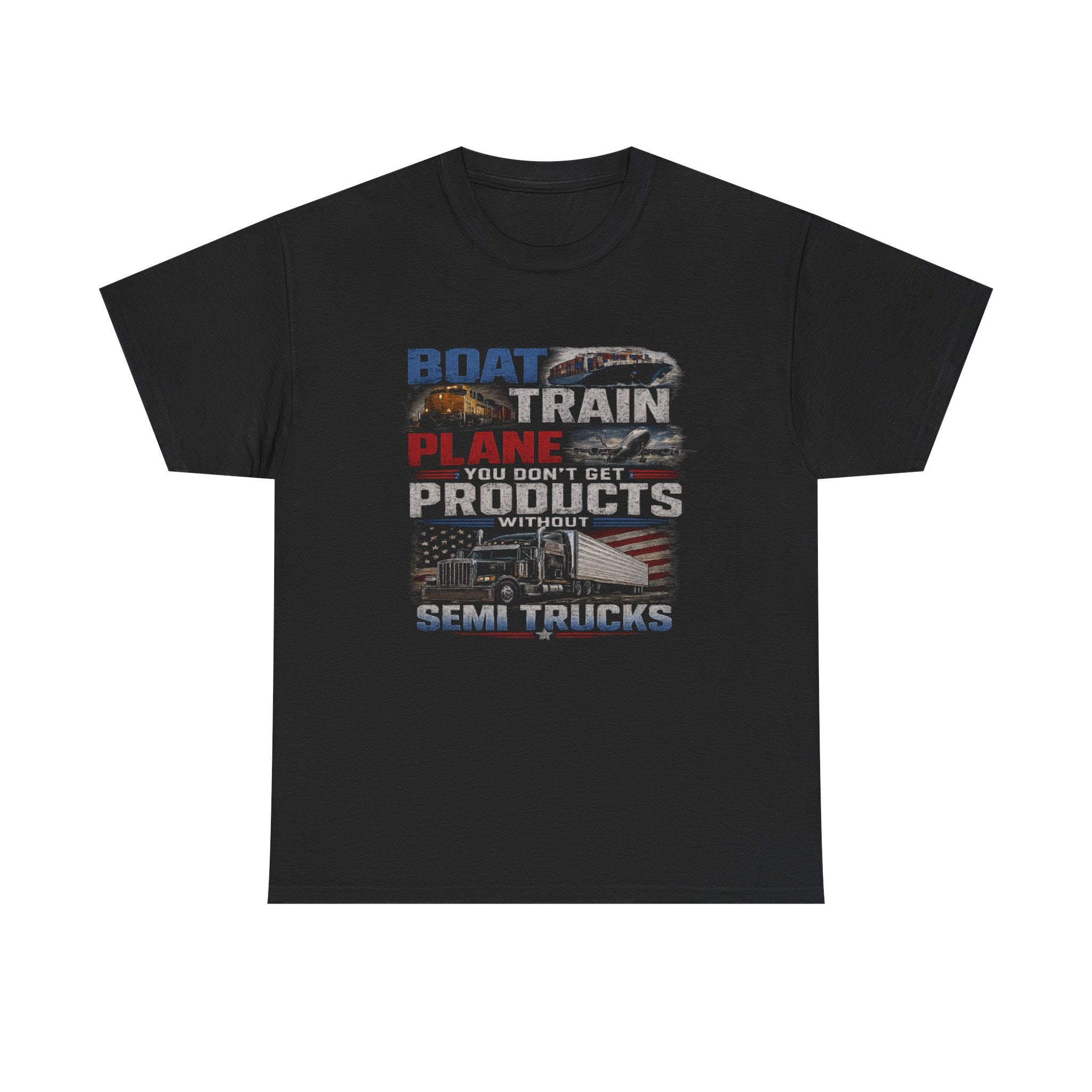 Transportation Enthusiast T-Shirt — "Boat, Train, Plane, Semi Trucks" Vintage Graphic Tee