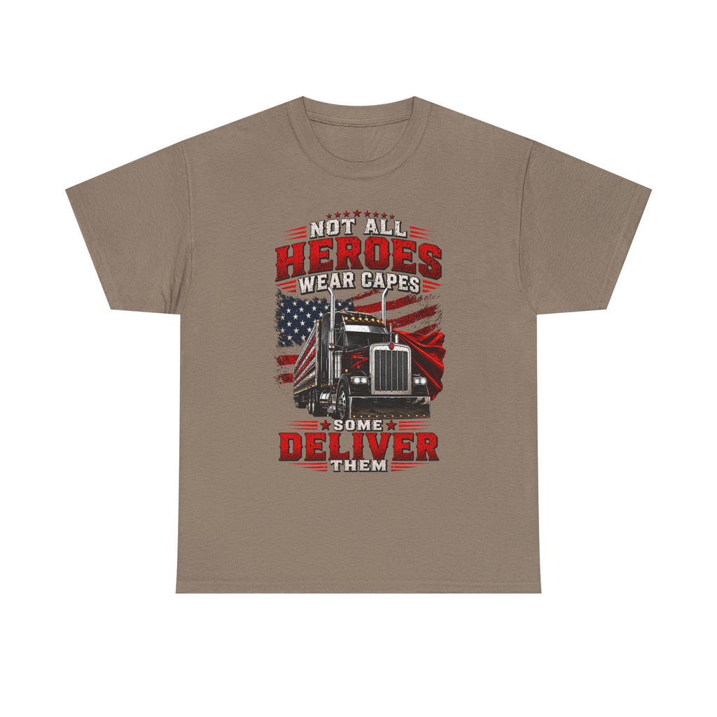 Truck Driver T-Shirt - "Heroes Wear Capes, Drivers Deliver" Patriotic American Flag Tee