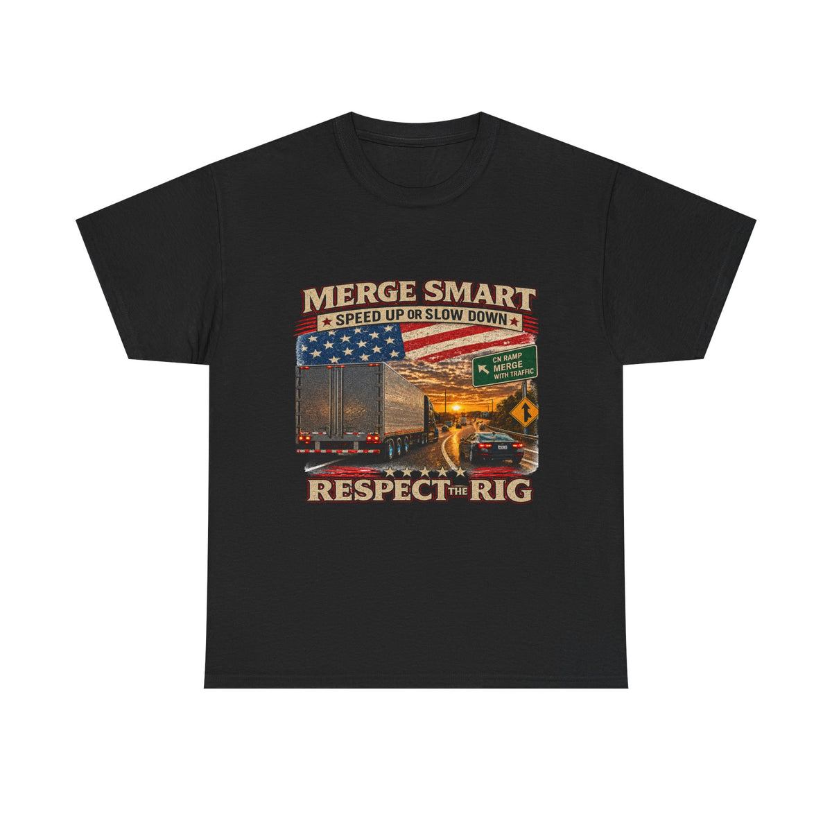 Merge Smart Respect the Rig Trucker T‑Shirt — ‘Merge Smart / Respect the Rig’ Highway Safety Tee