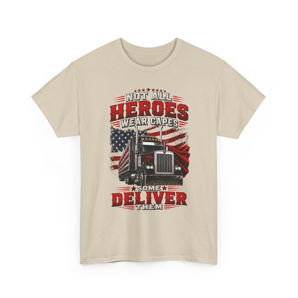 Truck Driver T-Shirt - "Heroes Wear Capes, Drivers Deliver" Patriotic American Flag Tee