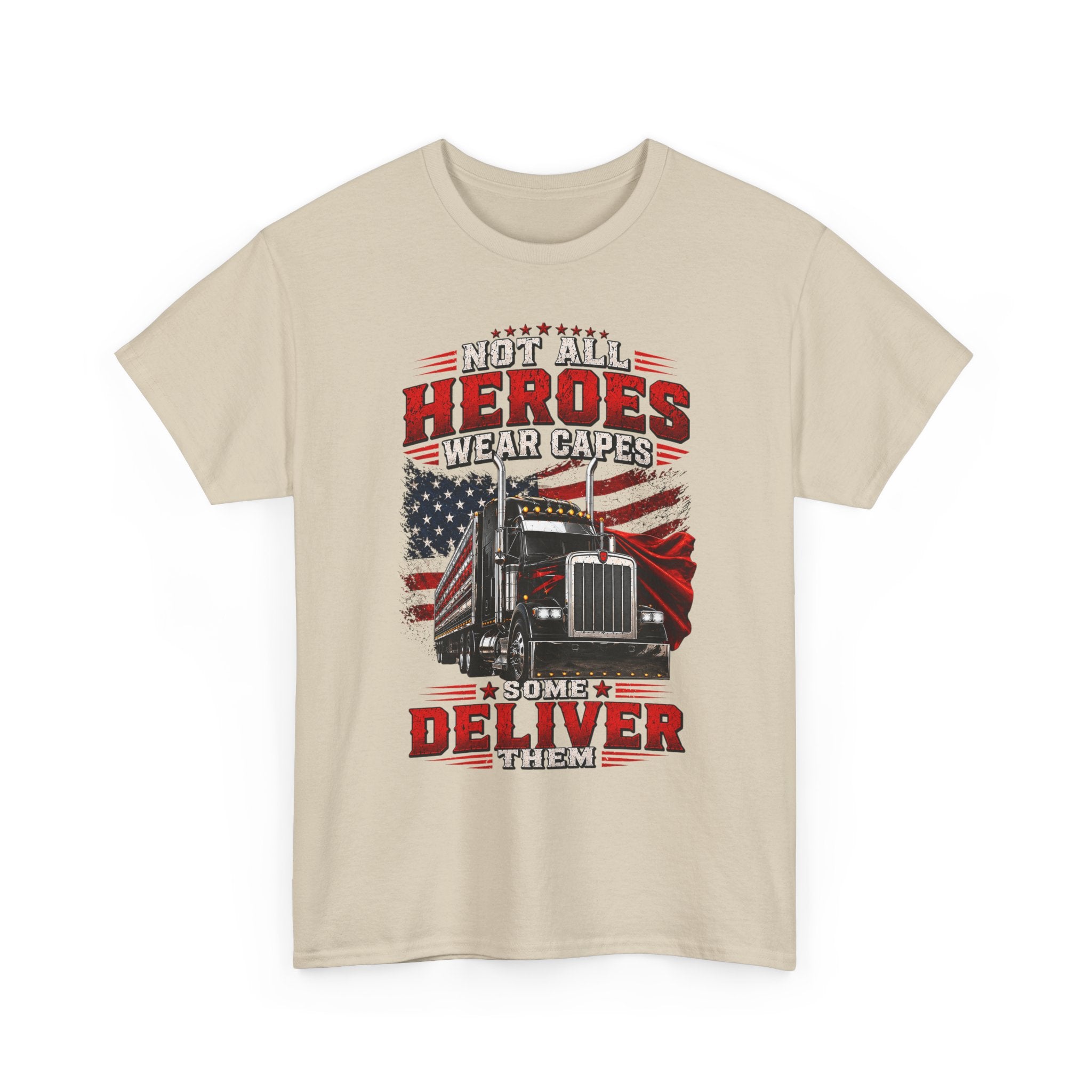 Truck Driver T-Shirt - "Heroes Wear Capes, Drivers Deliver" Patriotic American Flag Tee