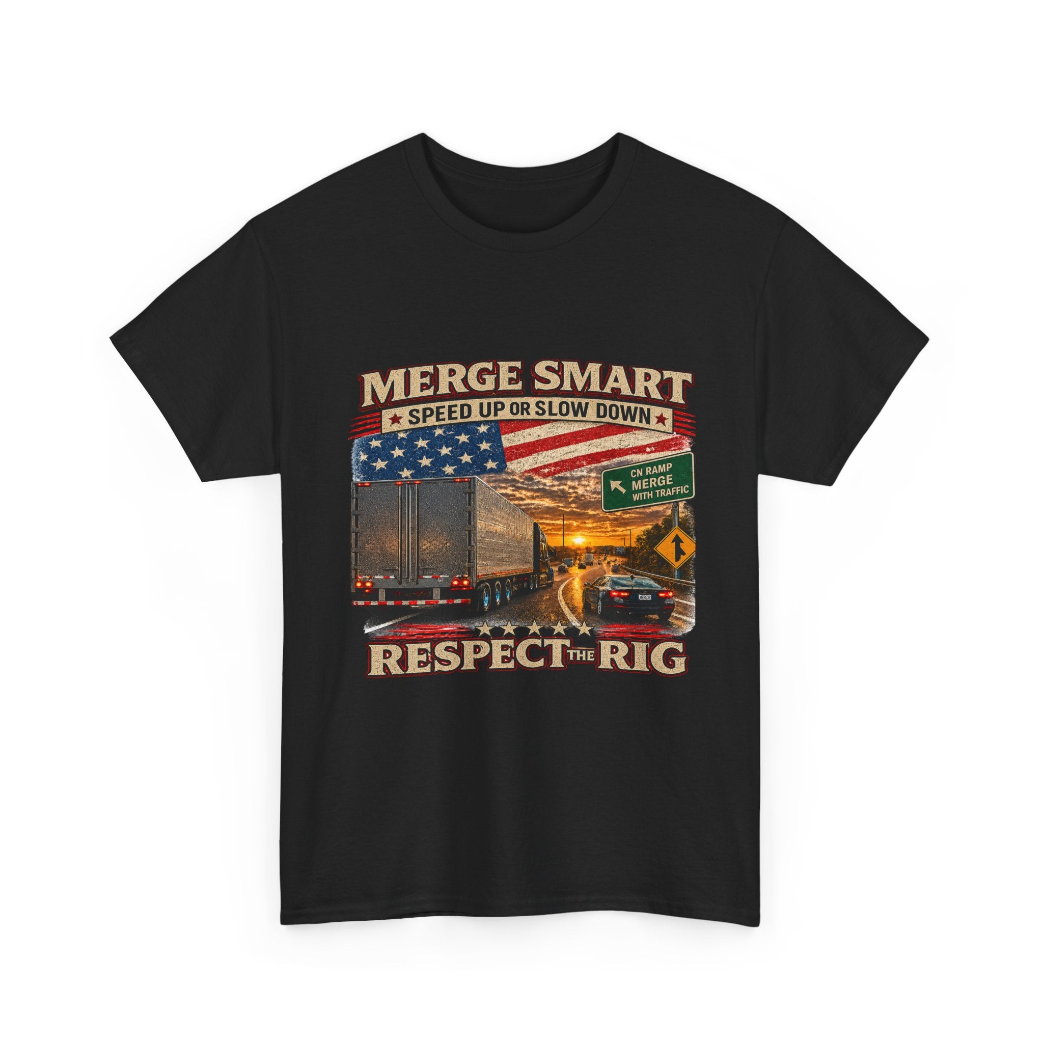 Merge Smart Respect the Rig Trucker T‑Shirt — ‘Merge Smart / Respect the Rig’ Highway Safety Tee