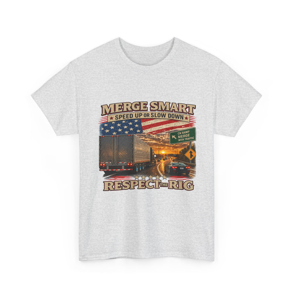 Merge Smart Respect the Rig Trucker T‑Shirt — ‘Merge Smart / Respect the Rig’ Highway Safety Tee