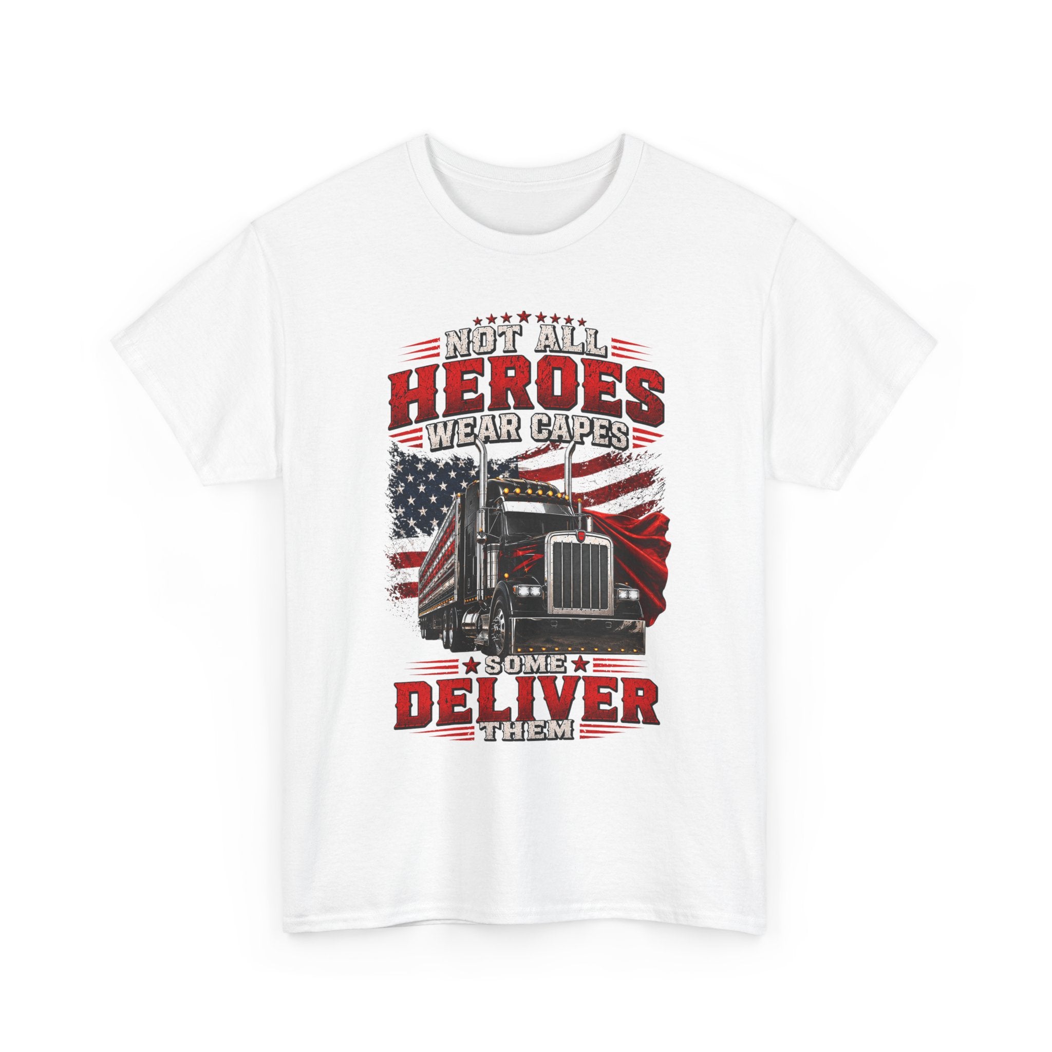 Truck Driver T-Shirt - "Heroes Wear Capes, Drivers Deliver" Patriotic American Flag Tee