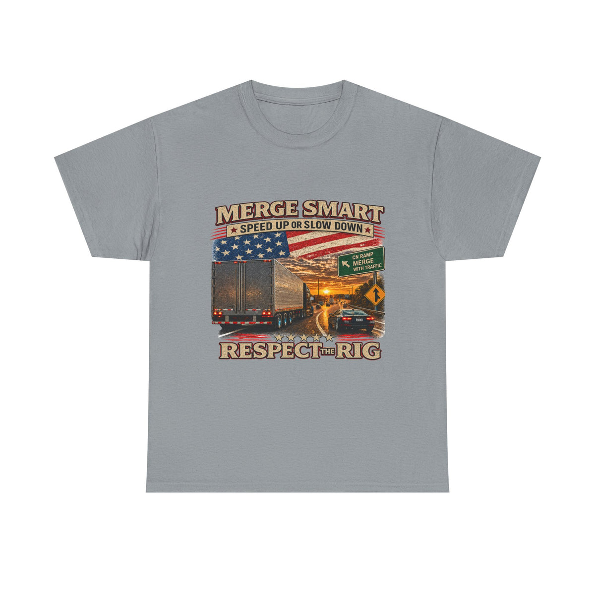 Merge Smart Respect the Rig Trucker T‑Shirt — ‘Merge Smart / Respect the Rig’ Highway Safety Tee