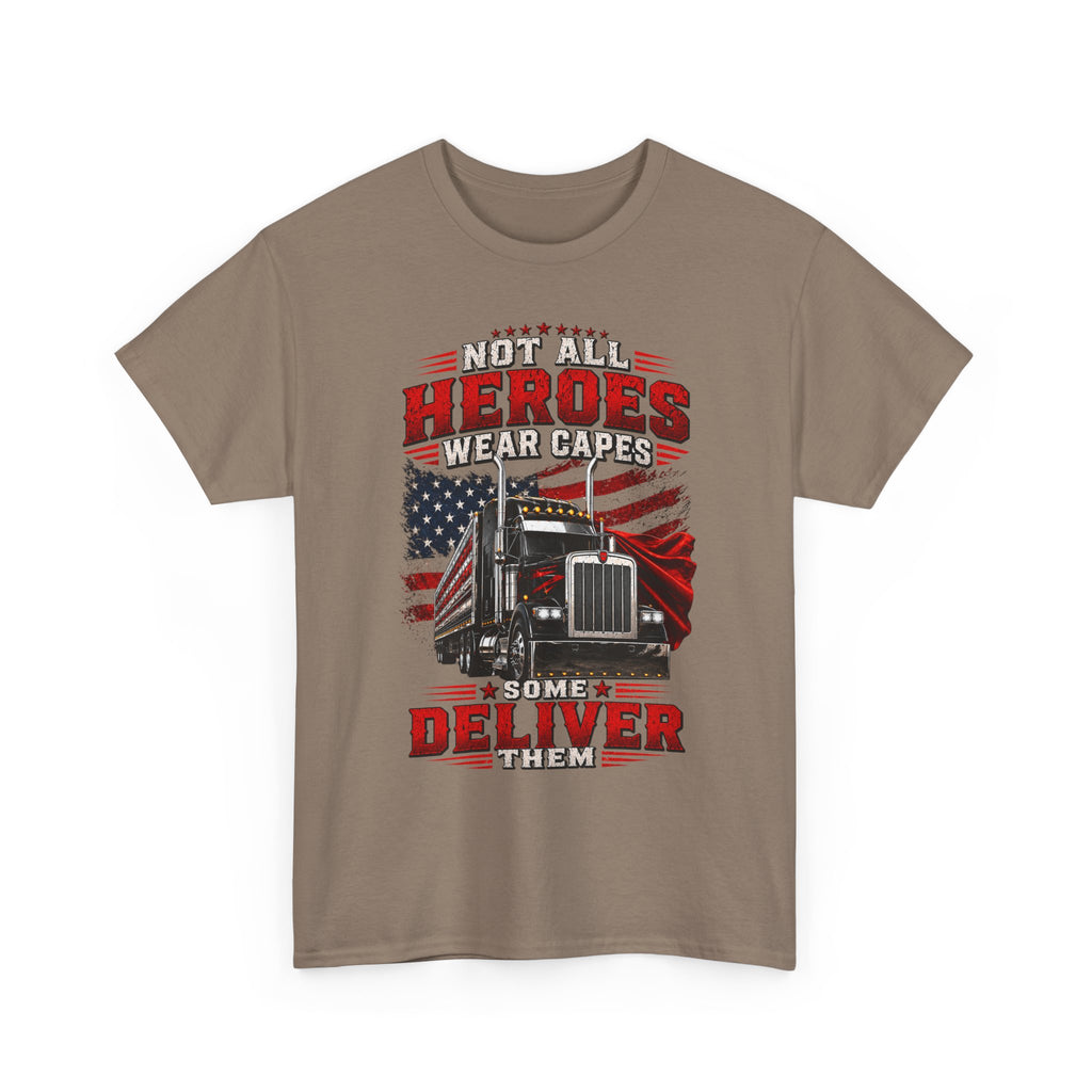 Truck Driver T-Shirt - "Heroes Wear Capes, Drivers Deliver" Patriotic American Flag Tee