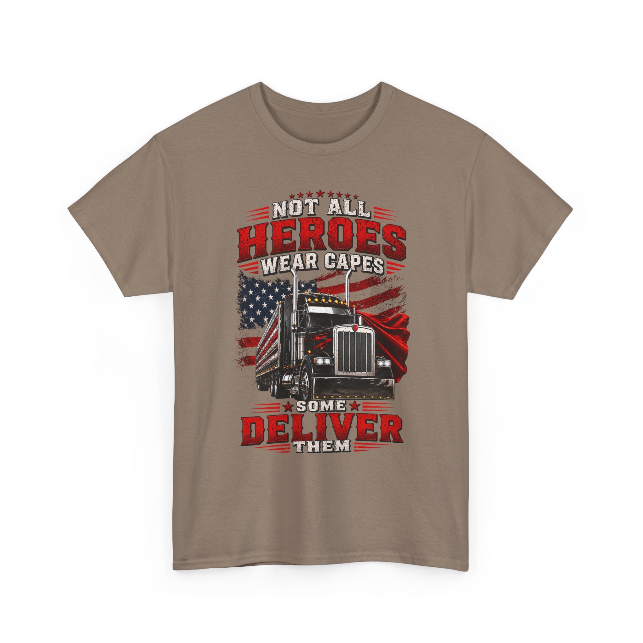 Truck Driver T-Shirt - "Heroes Wear Capes, Drivers Deliver" Patriotic American Flag Tee