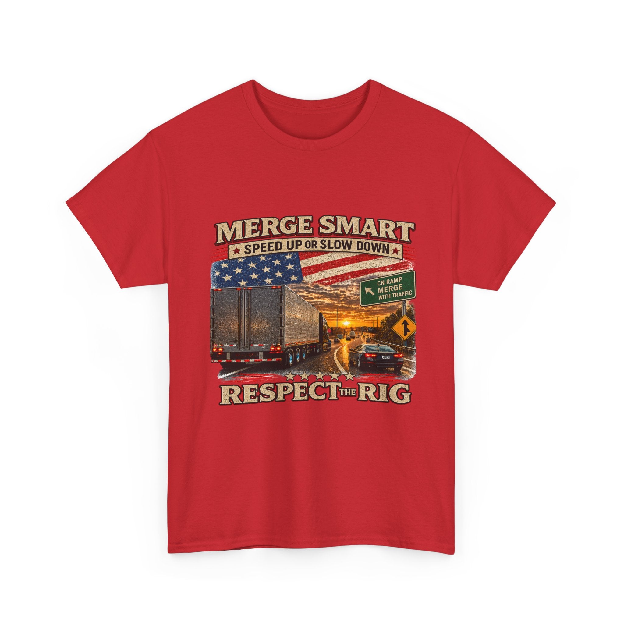 Merge Smart Respect the Rig Trucker T‑Shirt — ‘Merge Smart / Respect the Rig’ Highway Safety Tee