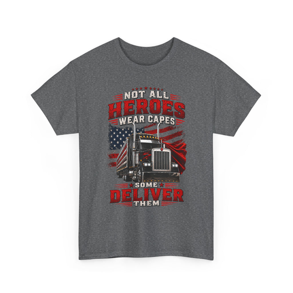 Truck Driver T-Shirt - "Heroes Wear Capes, Drivers Deliver" Patriotic American Flag Tee