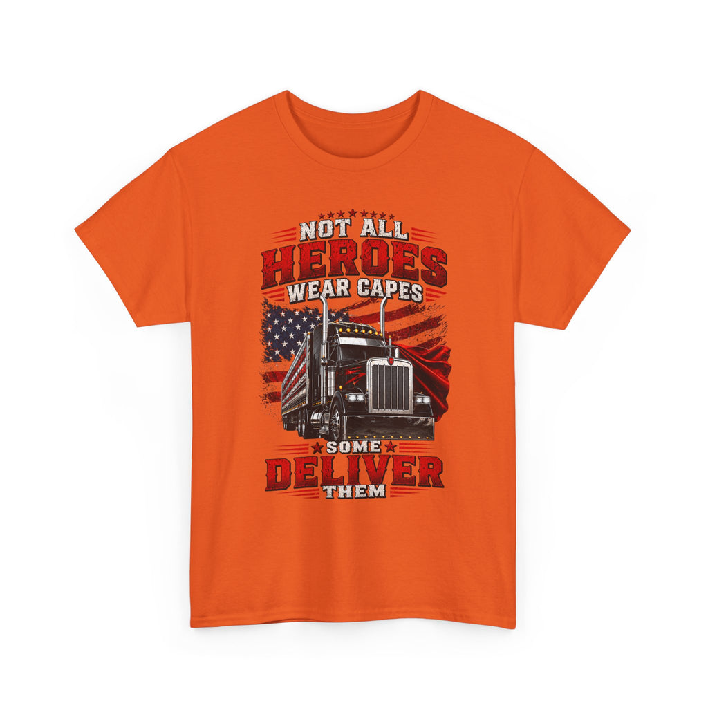 Truck Driver T-Shirt - "Heroes Wear Capes, Drivers Deliver" Patriotic American Flag Tee