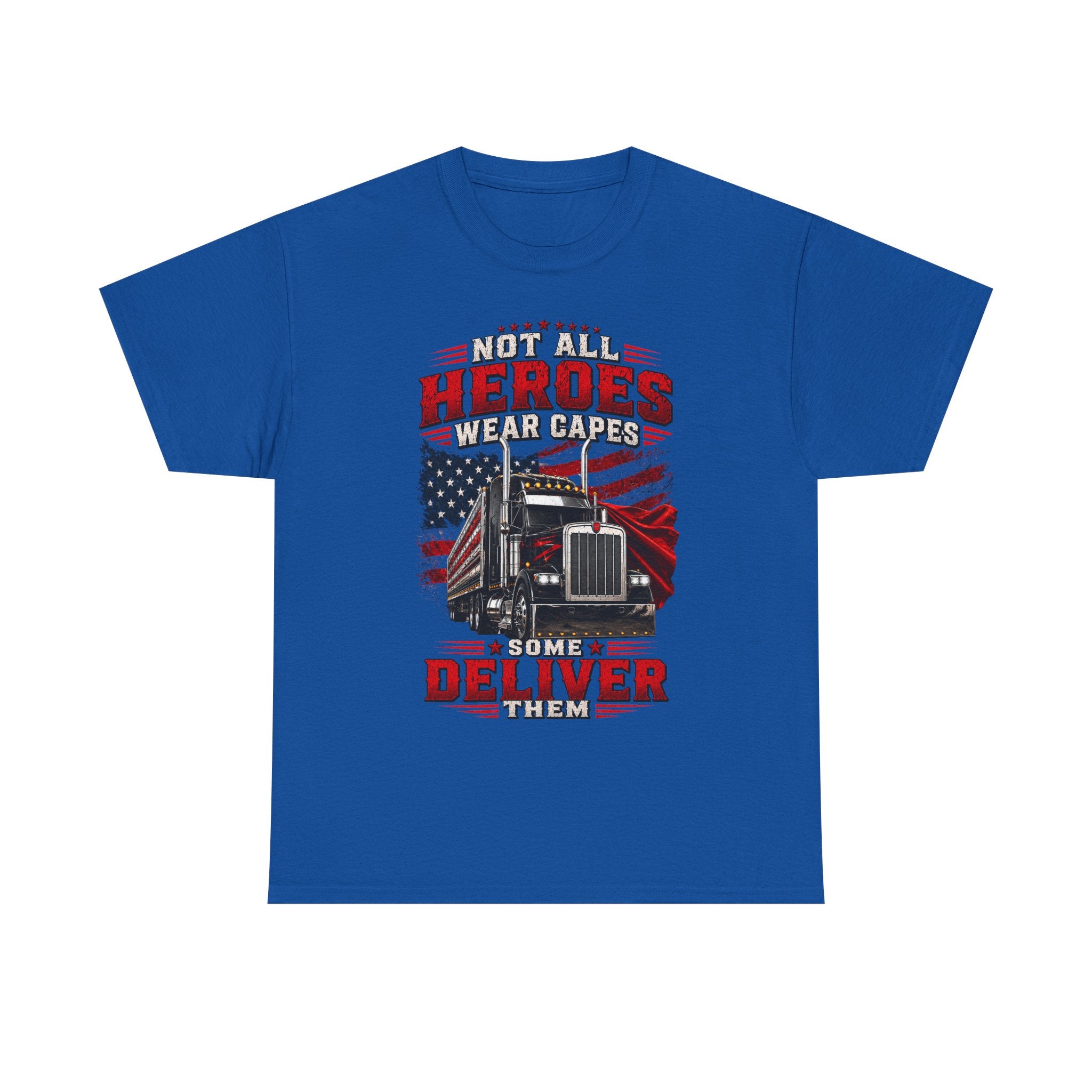 Truck Driver T-Shirt - "Heroes Wear Capes, Drivers Deliver" Patriotic American Flag Tee
