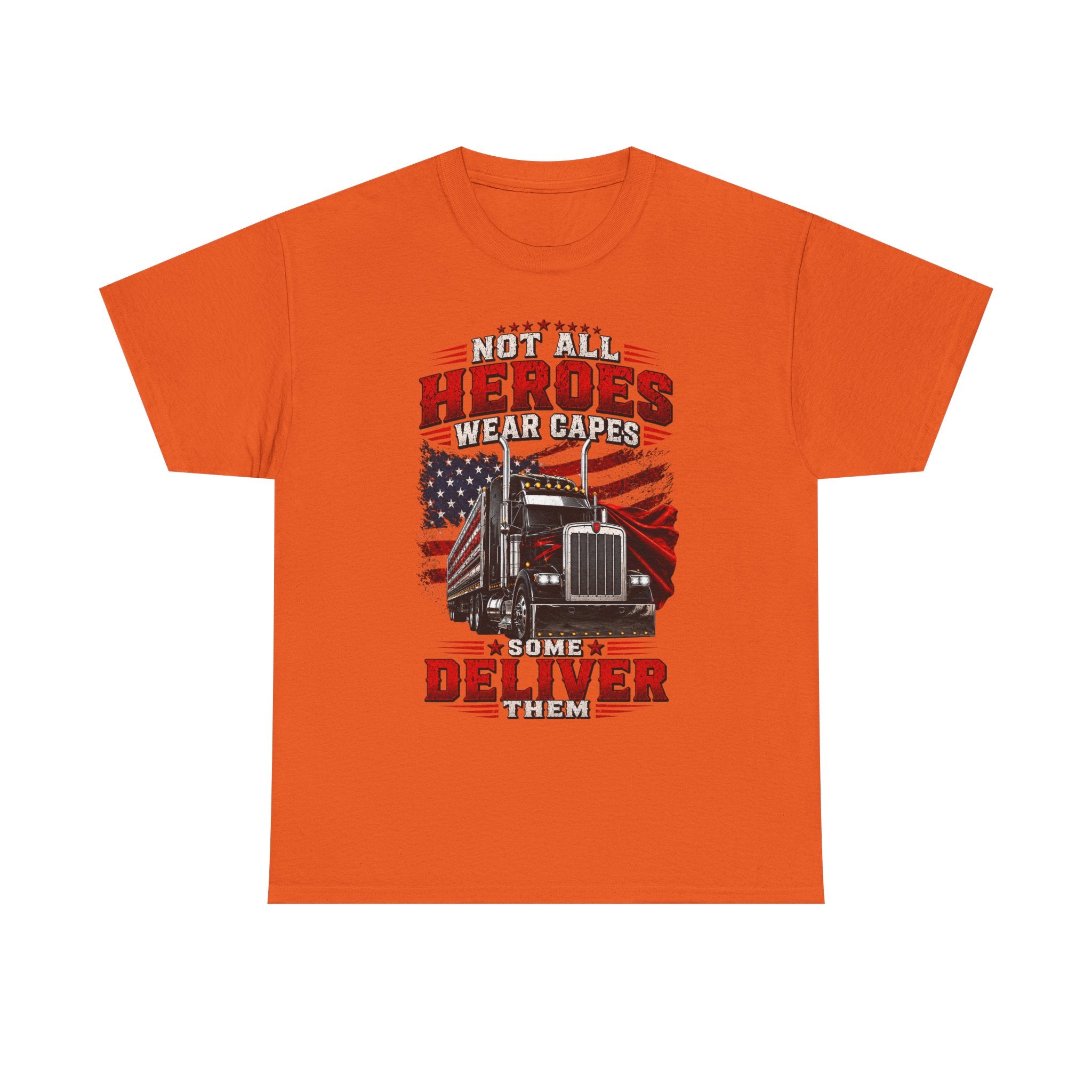 Truck Driver T-Shirt - "Heroes Wear Capes, Drivers Deliver" Patriotic American Flag Tee