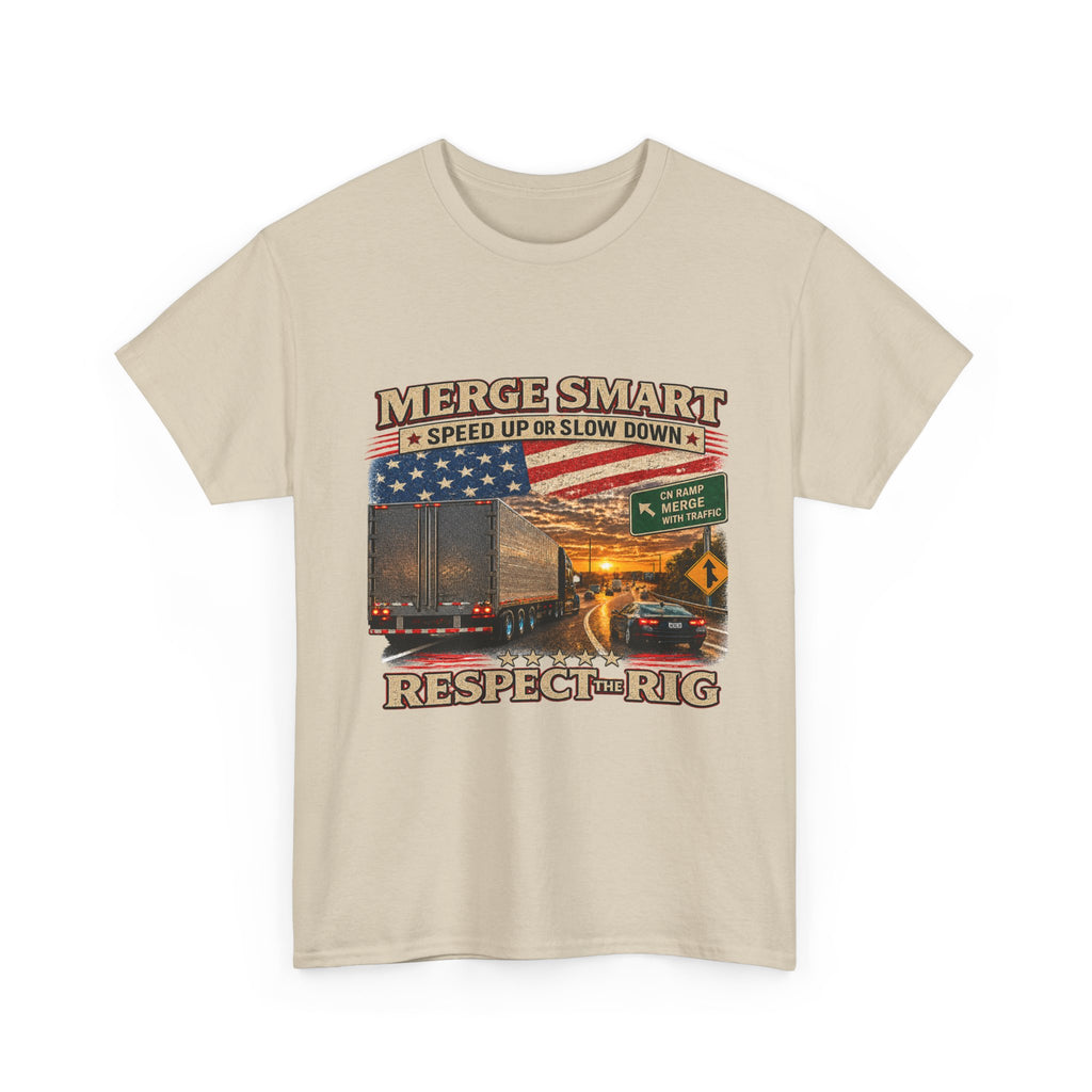 Merge Smart Respect the Rig Trucker T‑Shirt — ‘Merge Smart / Respect the Rig’ Highway Safety Tee
