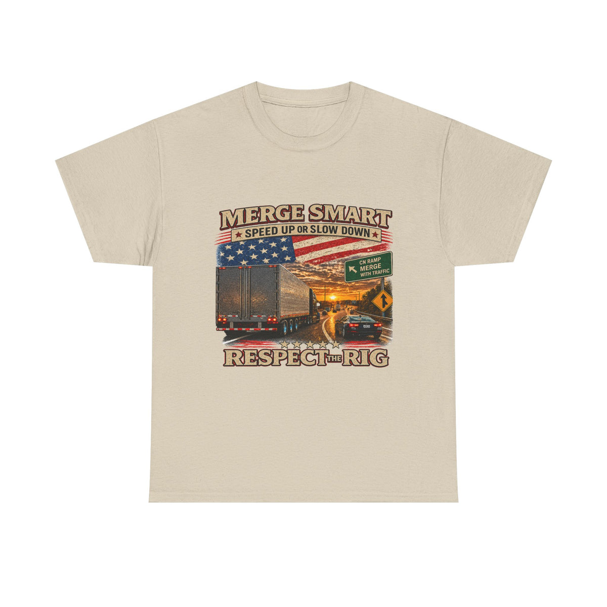 Merge Smart Respect the Rig Trucker T‑Shirt — ‘Merge Smart / Respect the Rig’ Highway Safety Tee
