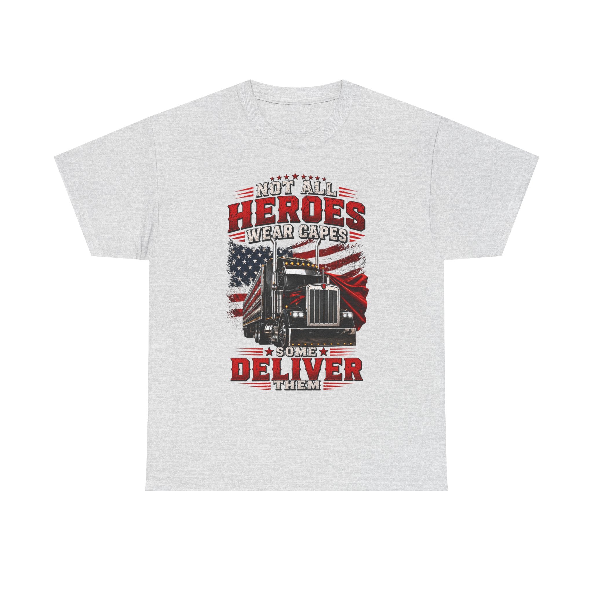 Truck Driver T-Shirt - "Heroes Wear Capes, Drivers Deliver" Patriotic American Flag Tee