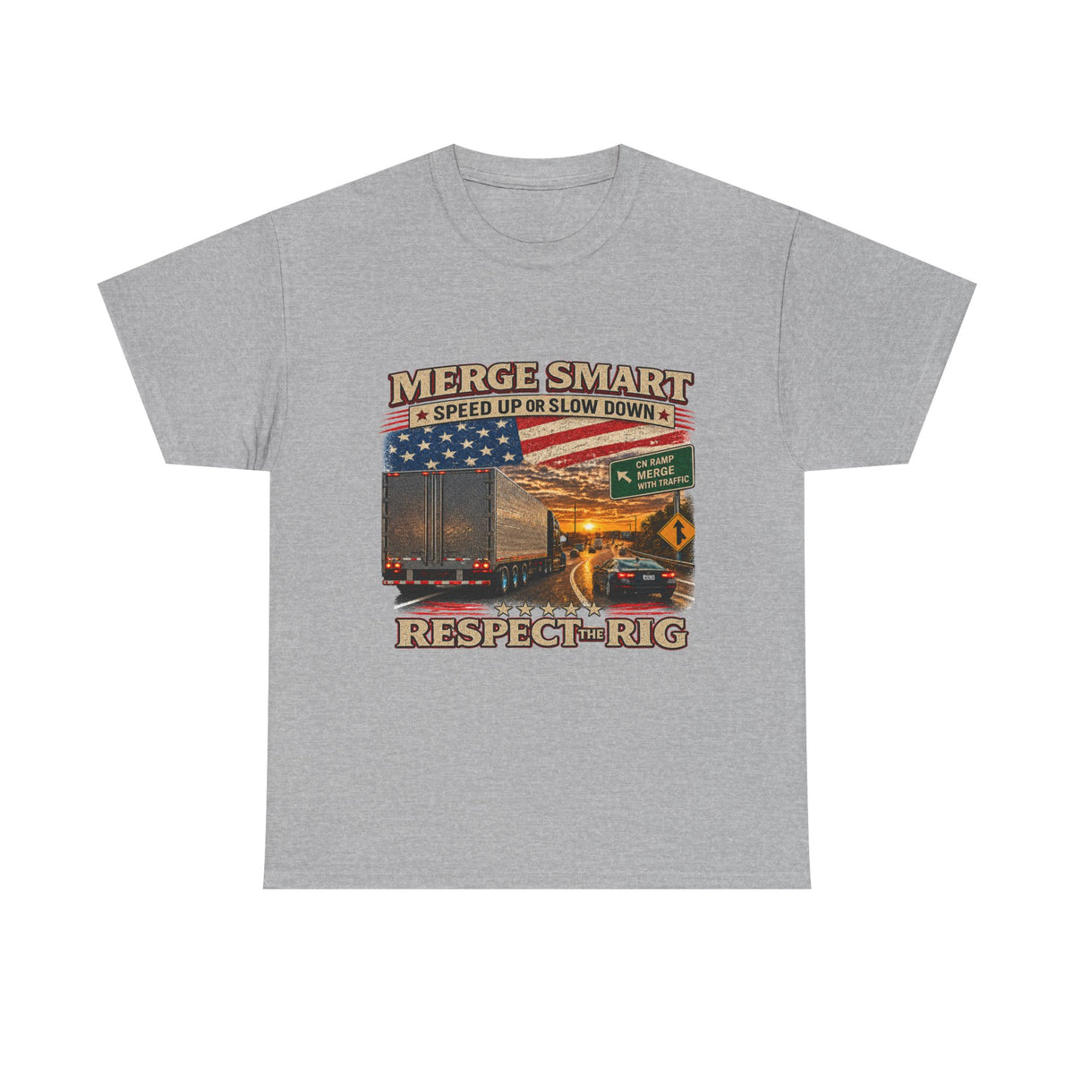 Merge Smart Respect the Rig Trucker T‑Shirt — ‘Merge Smart / Respect the Rig’ Highway Safety Tee