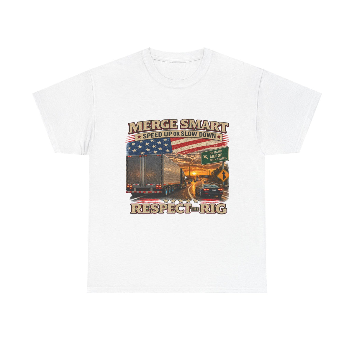 Merge Smart Respect the Rig Trucker T‑Shirt — ‘Merge Smart / Respect the Rig’ Highway Safety Tee