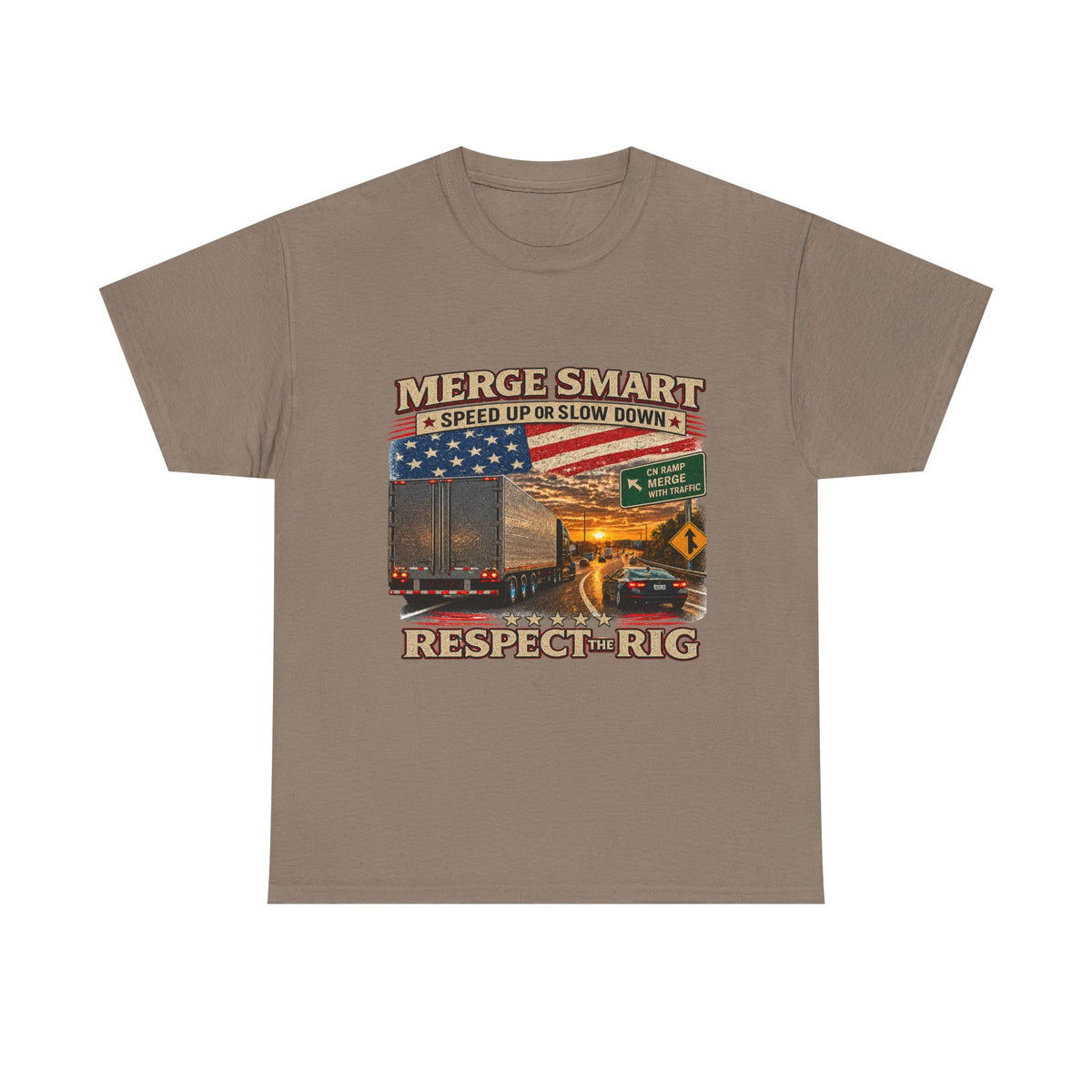 Merge Smart Respect the Rig Trucker T‑Shirt — ‘Merge Smart / Respect the Rig’ Highway Safety Tee