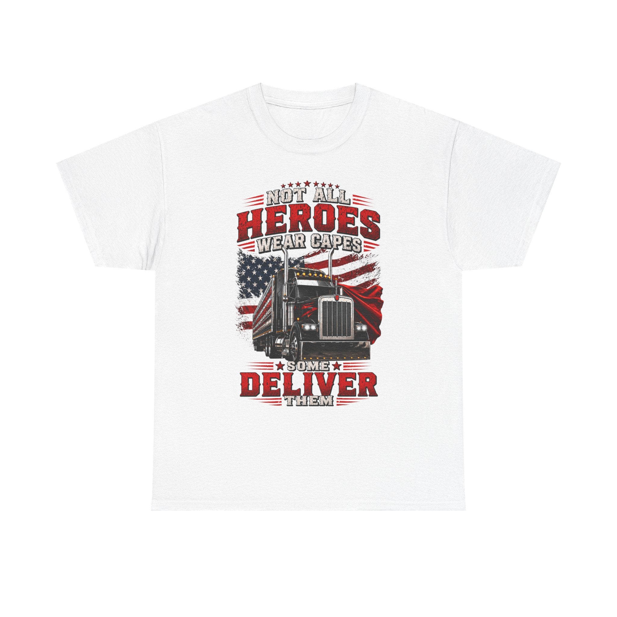 Truck Driver T-Shirt - "Heroes Wear Capes, Drivers Deliver" Patriotic American Flag Tee
