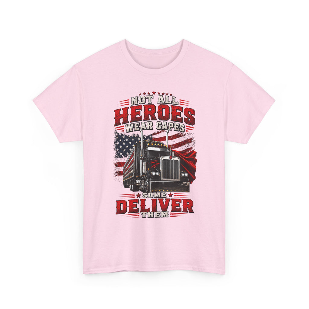 Truck Driver T-Shirt - "Heroes Wear Capes, Drivers Deliver" Patriotic American Flag Tee