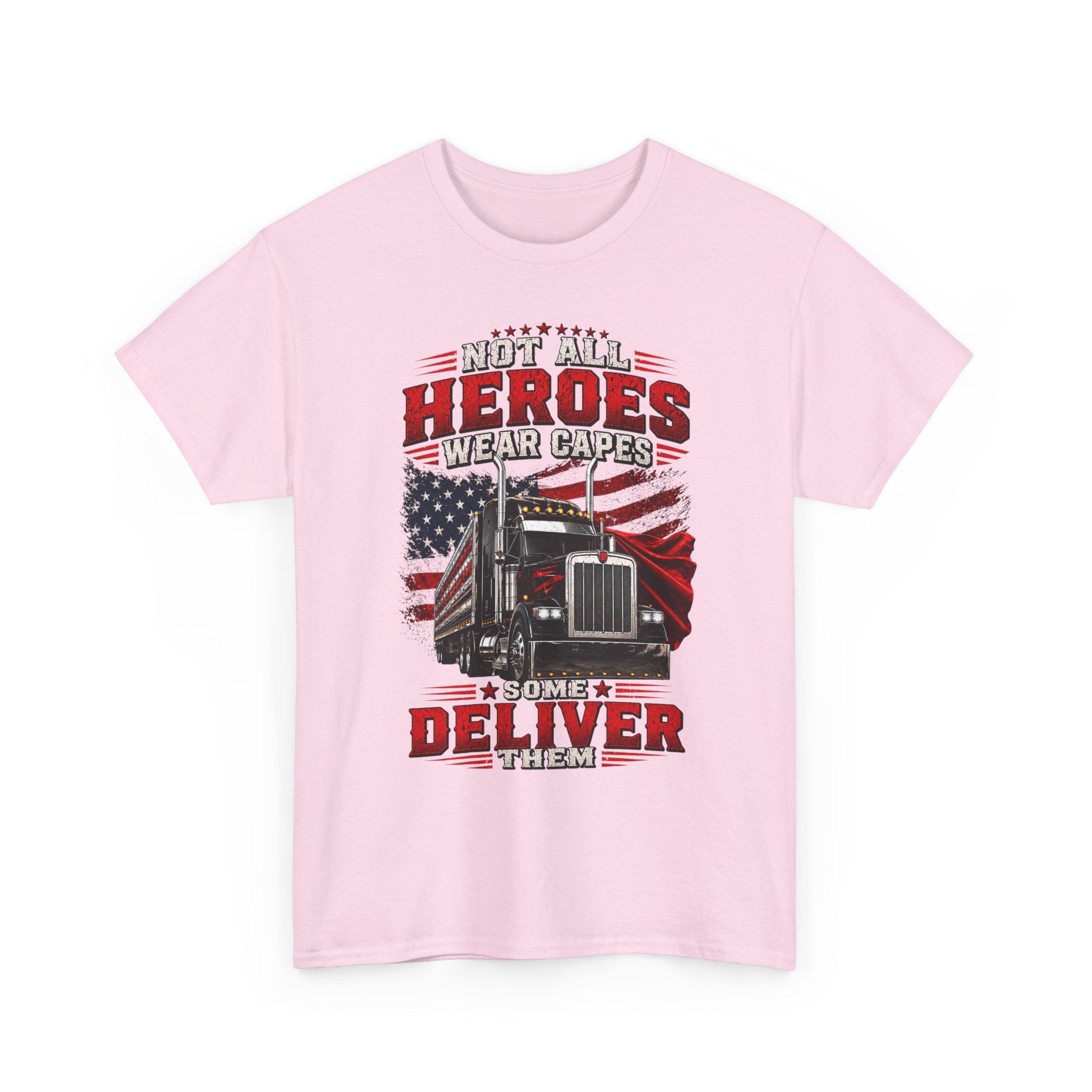 Truck Driver T-Shirt - "Heroes Wear Capes, Drivers Deliver" Patriotic American Flag Tee