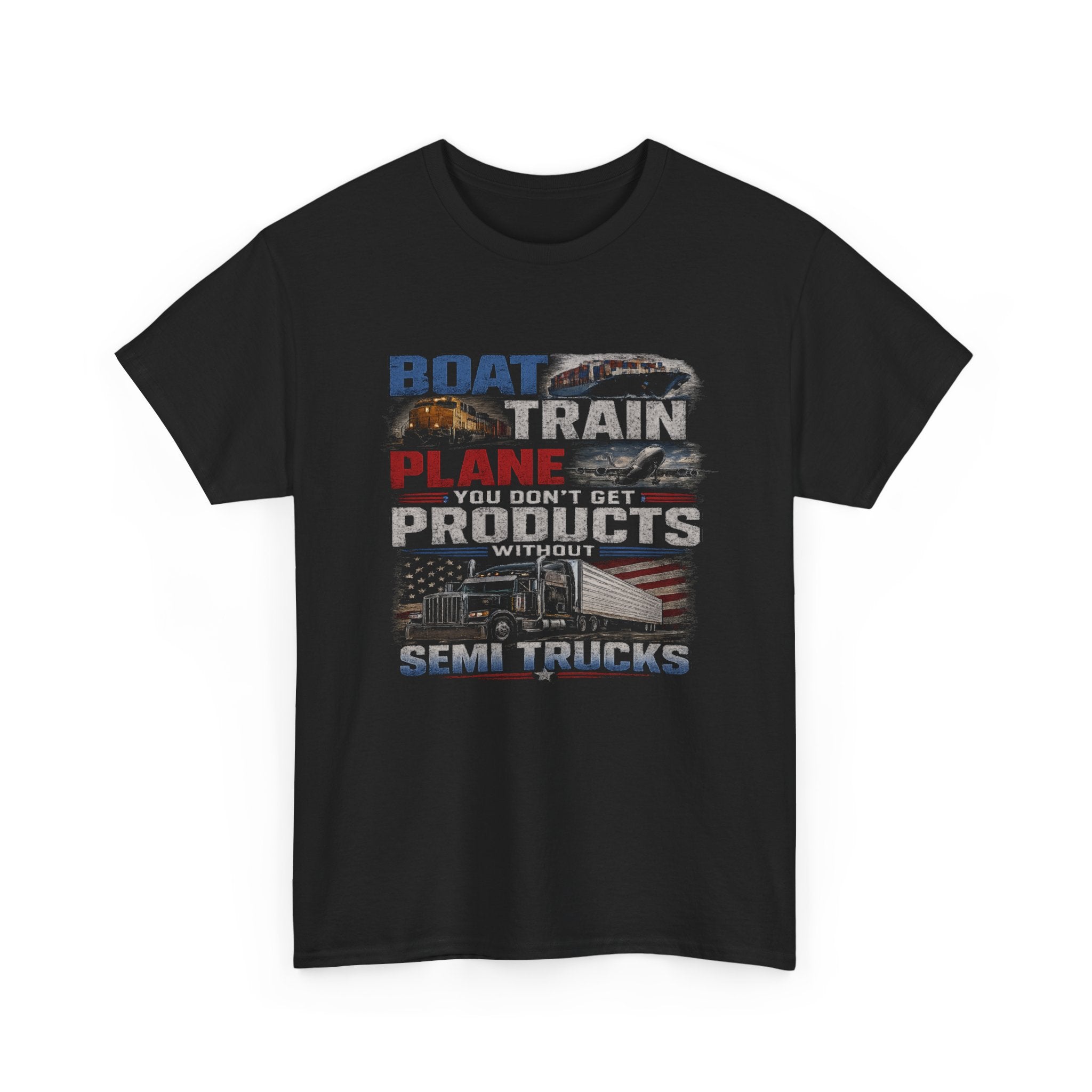 Transportation Enthusiast T-Shirt — "Boat, Train, Plane, Semi Trucks" Vintage Graphic Tee