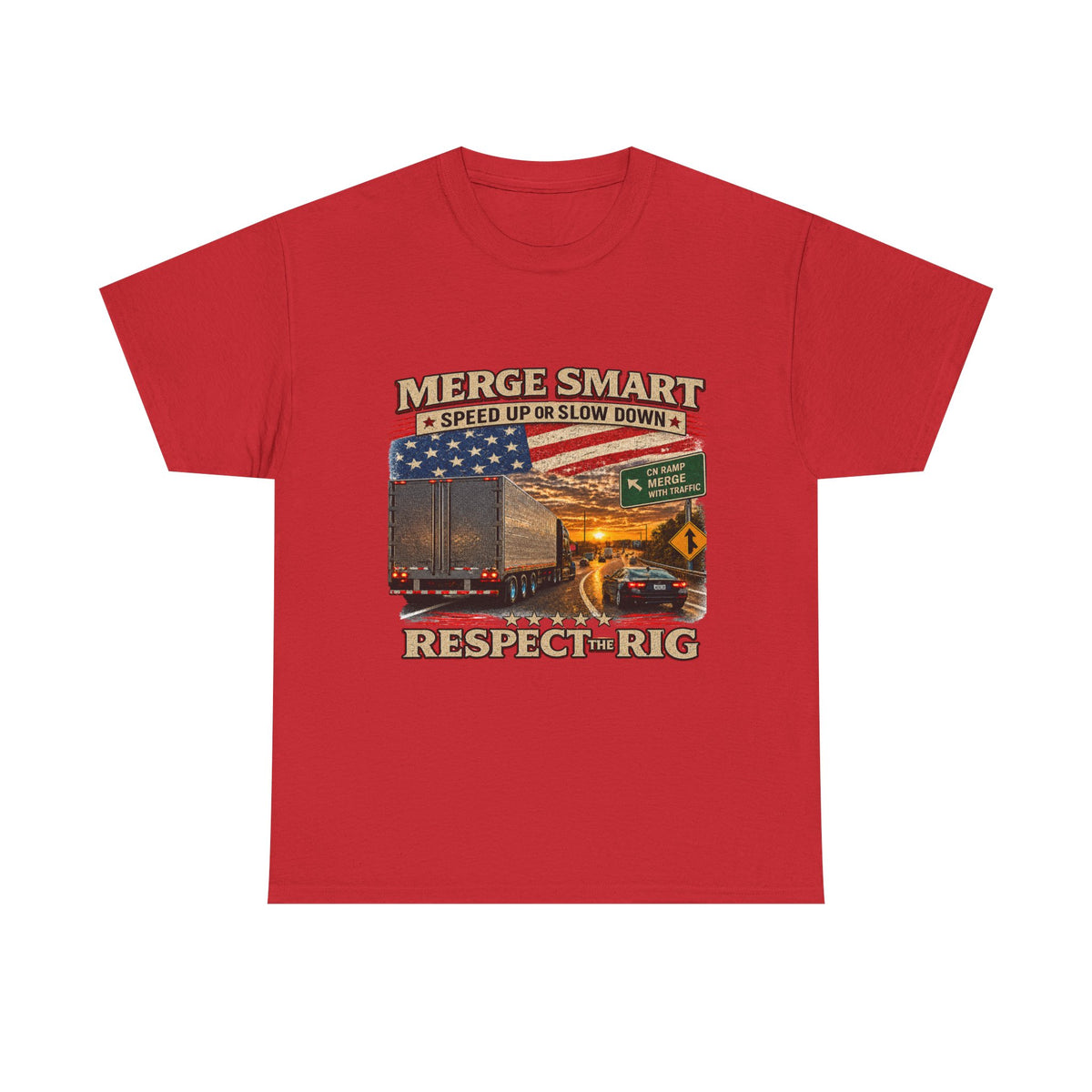 Merge Smart Respect the Rig Trucker T‑Shirt — ‘Merge Smart / Respect the Rig’ Highway Safety Tee