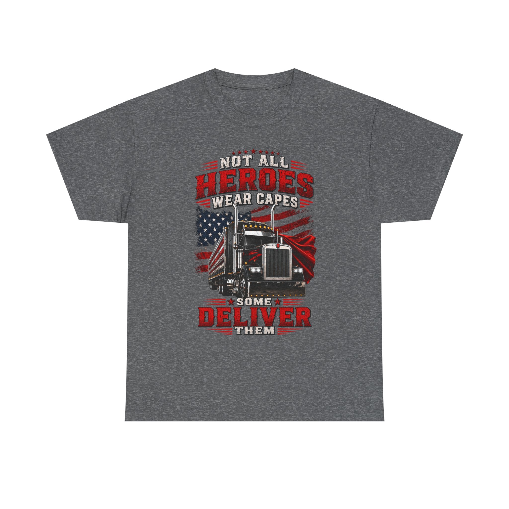 Truck Driver T-Shirt - "Heroes Wear Capes, Drivers Deliver" Patriotic American Flag Tee