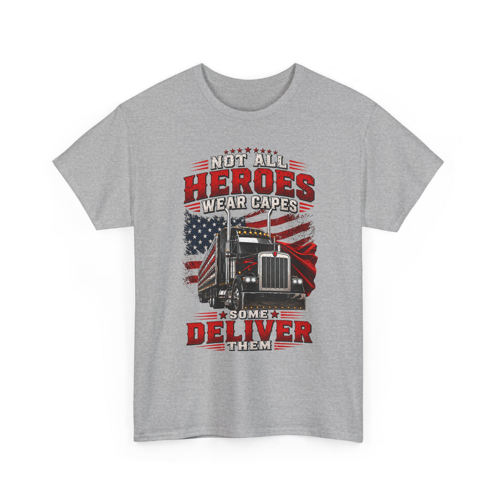 Truck Driver T-Shirt - "Heroes Wear Capes, Drivers Deliver" Patriotic American Flag Tee