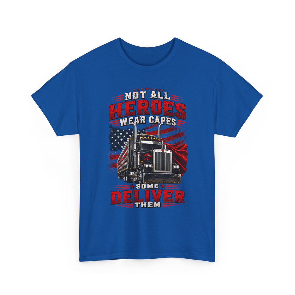 Truck Driver T-Shirt - "Heroes Wear Capes, Drivers Deliver" Patriotic American Flag Tee