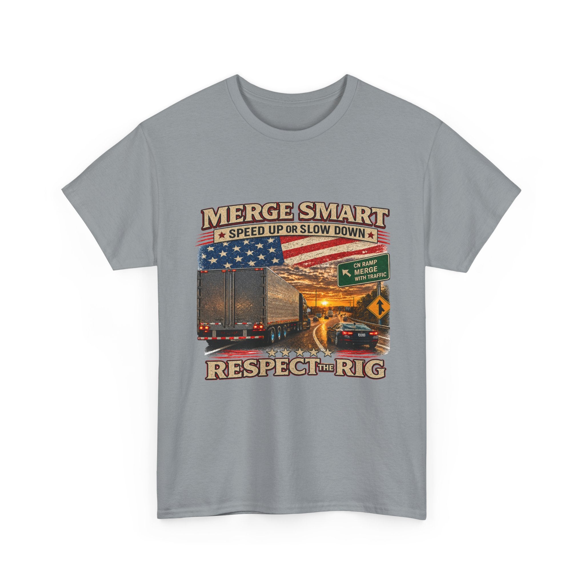 Merge Smart Respect the Rig Trucker T‑Shirt — ‘Merge Smart / Respect the Rig’ Highway Safety Tee