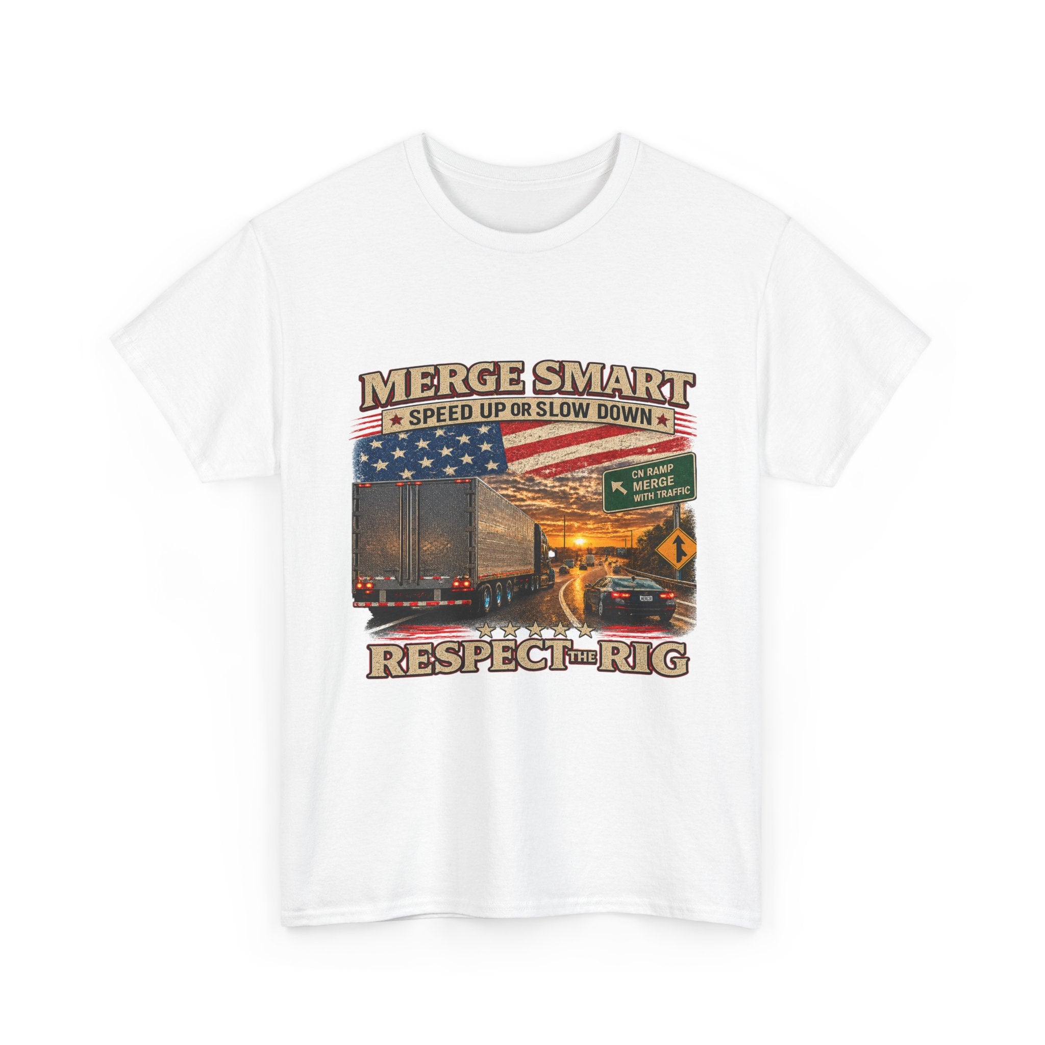 Merge Smart Respect the Rig Trucker T‑Shirt — ‘Merge Smart / Respect the Rig’ Highway Safety Tee