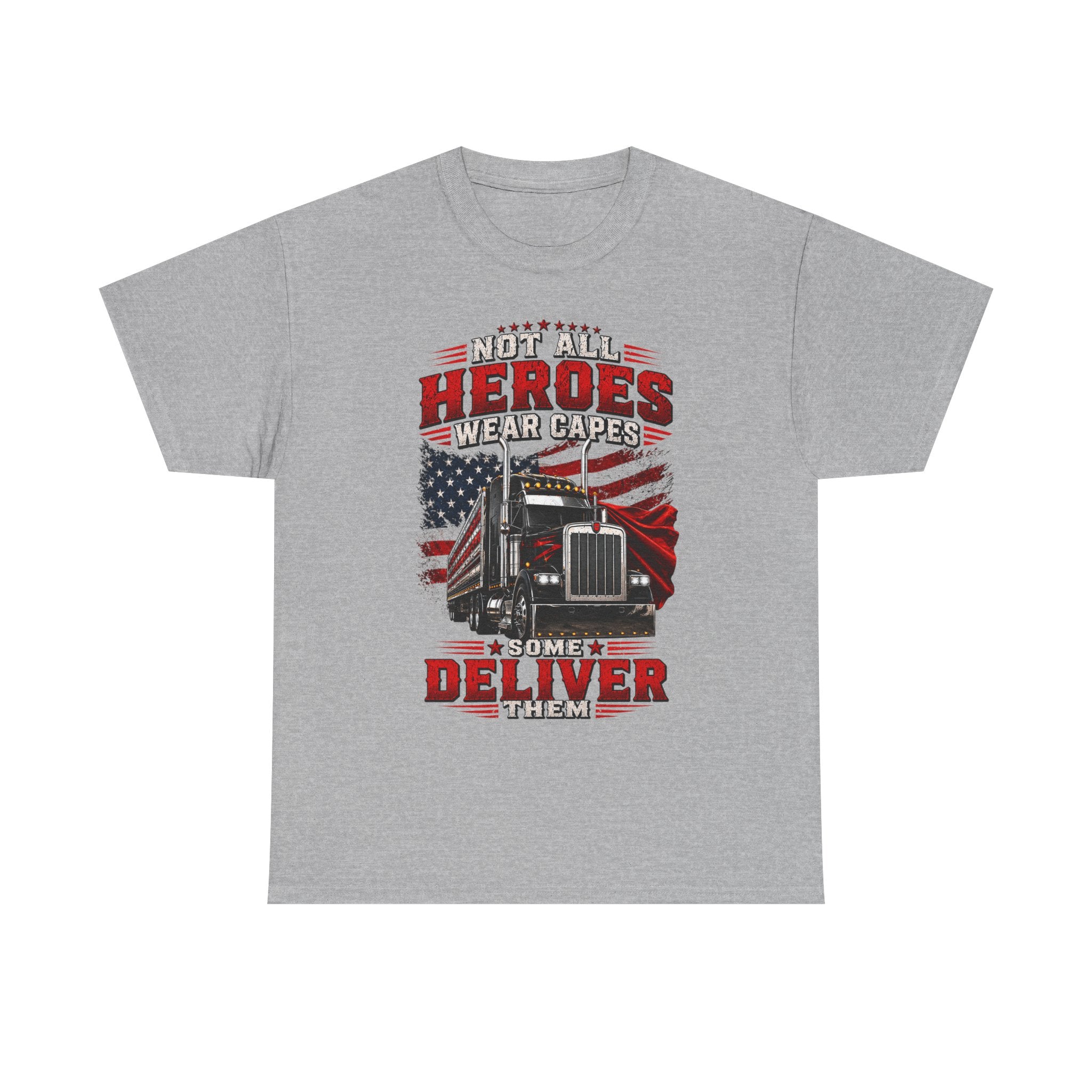 Truck Driver T-Shirt - "Heroes Wear Capes, Drivers Deliver" Patriotic American Flag Tee