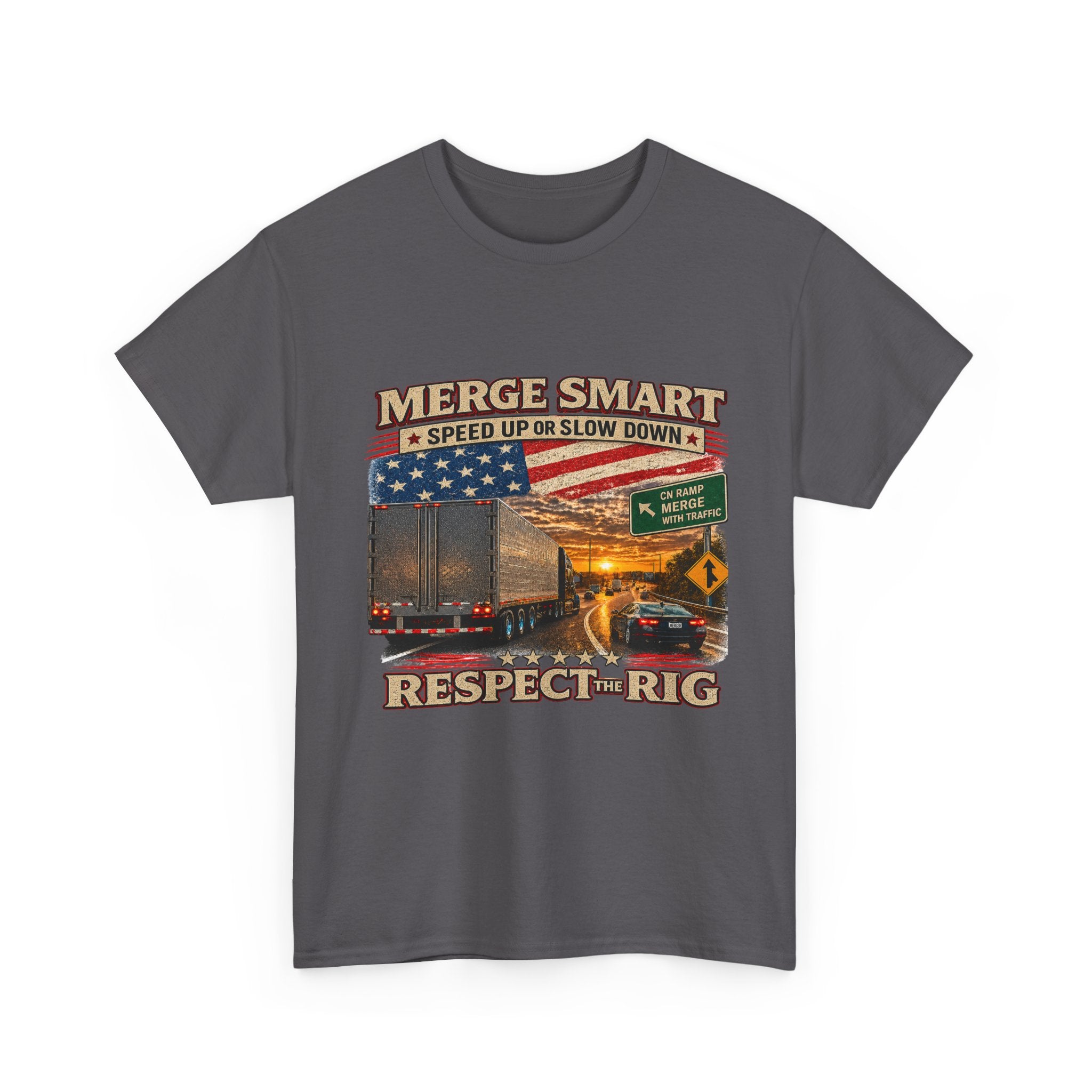 Merge Smart Respect the Rig Trucker T‑Shirt — ‘Merge Smart / Respect the Rig’ Highway Safety Tee